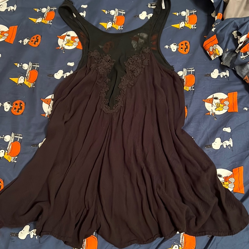 Urban Outfitters Black Lace-Trim Flowy Slip Romper